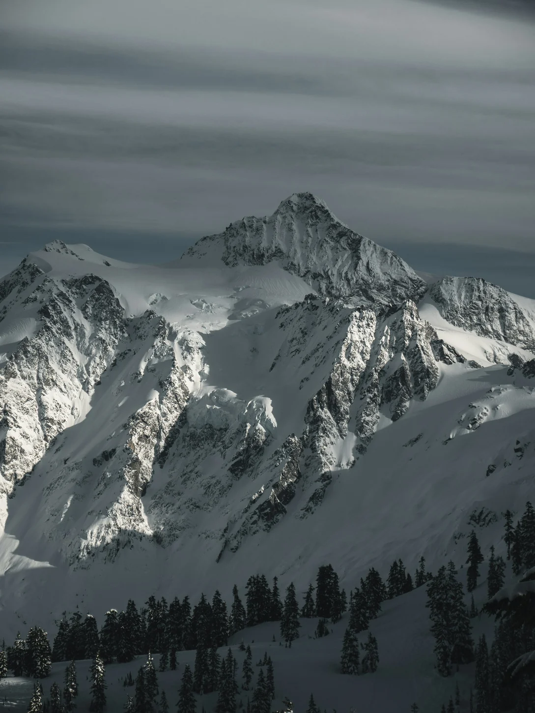 Snow-covered mountain landscape in the cold season
